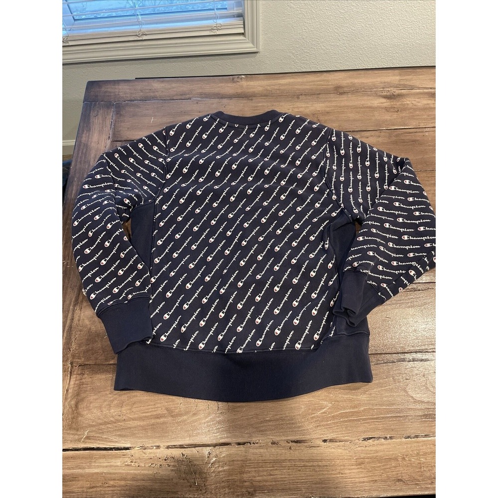 Vintage Champion Reverse Weave Crew Neck  Mens Medium Blue All Over‎ Print - Picture 6 of 6
